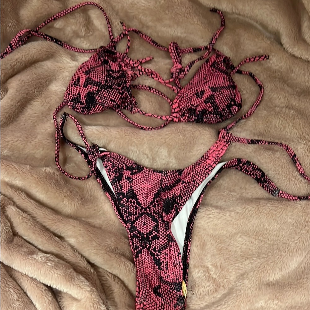 Pink and Black Snake Print Bikini